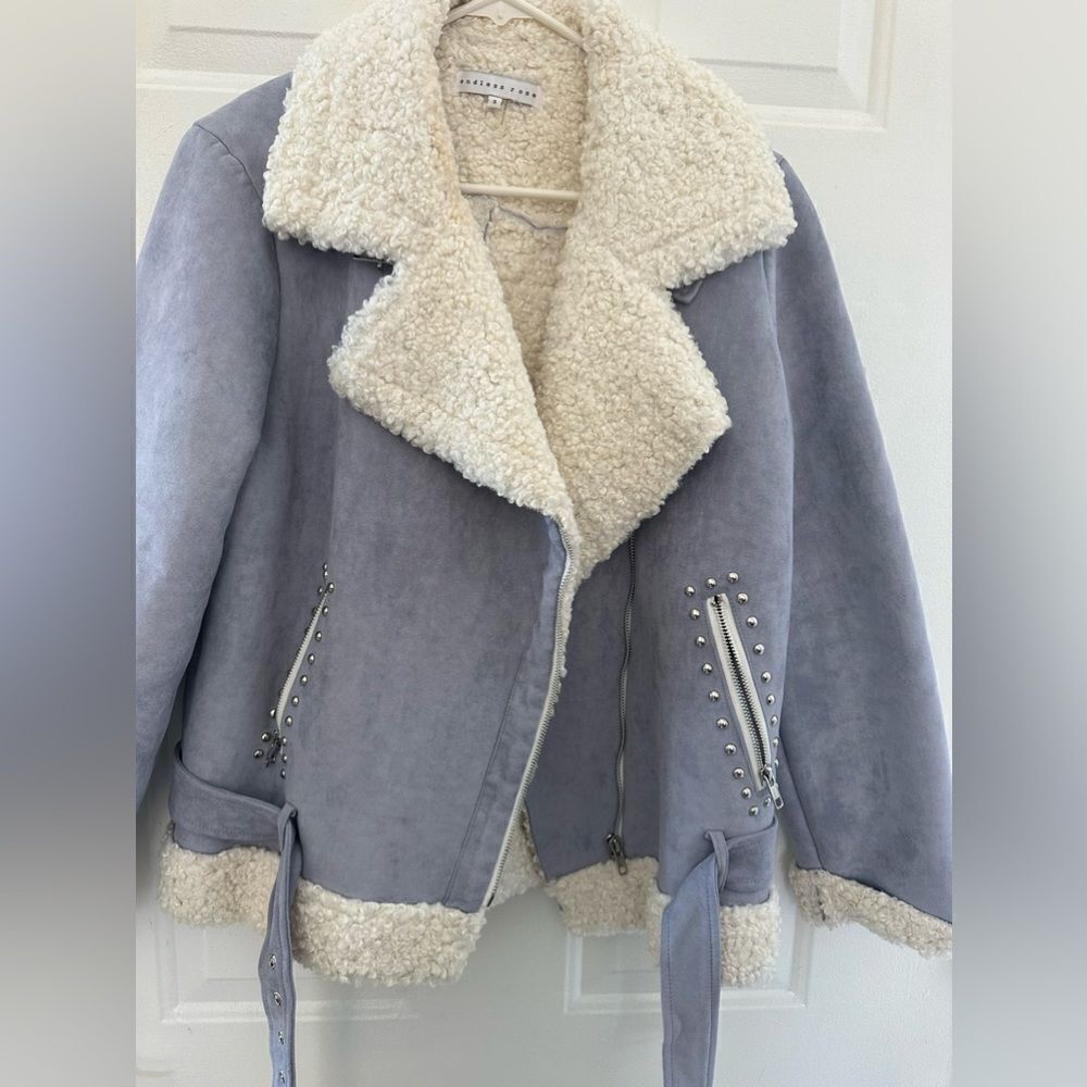 Endless Rose sherpa suede like cropped moto jacket